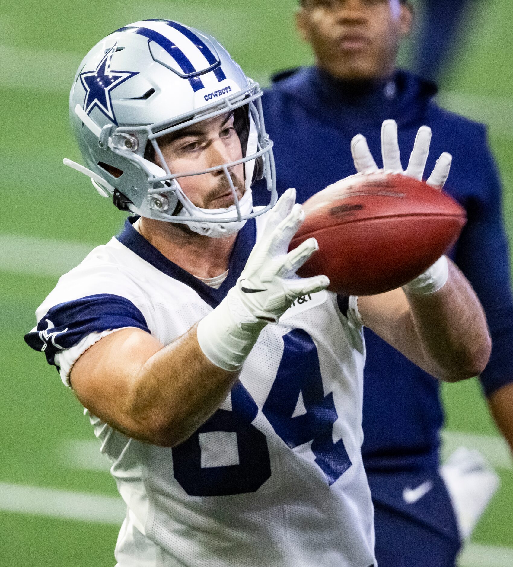 Dallas Cowboys tight end Sean McKeon catches a pass during practice at The Star in Frisco,...