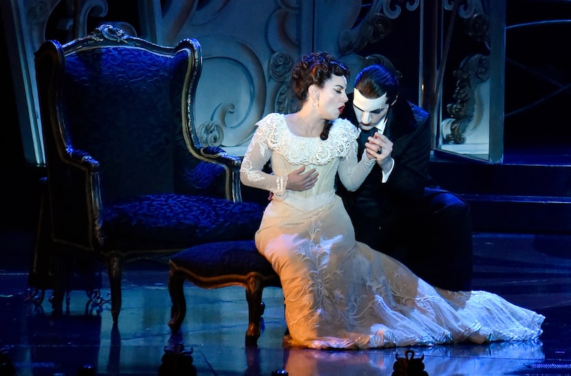 Christine Daae (Meghan Picerno, left), and The Phantom (Bronson Norris Murphy) in the...