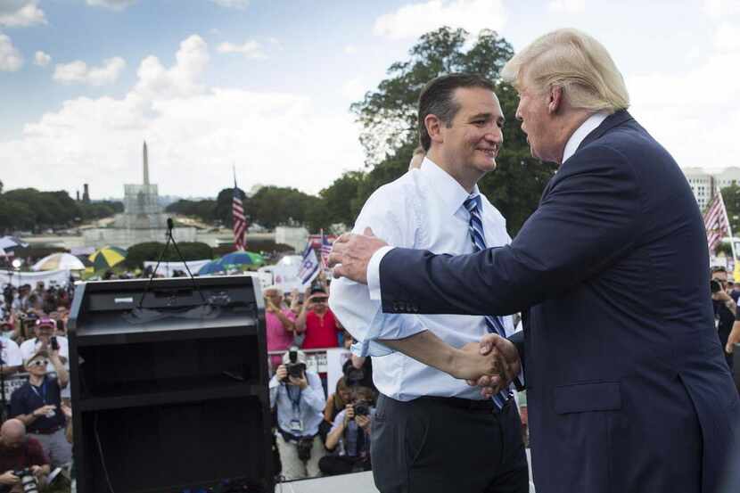 
Republican presidential hopefuls Ted Cruz and Donald Trump attended a rally protesting the...