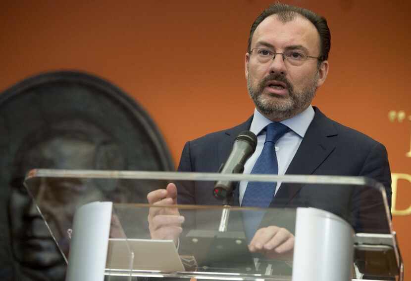 Mexican Foreign Secretary Luis Videgaray speaks during a press conference at the Mexican...