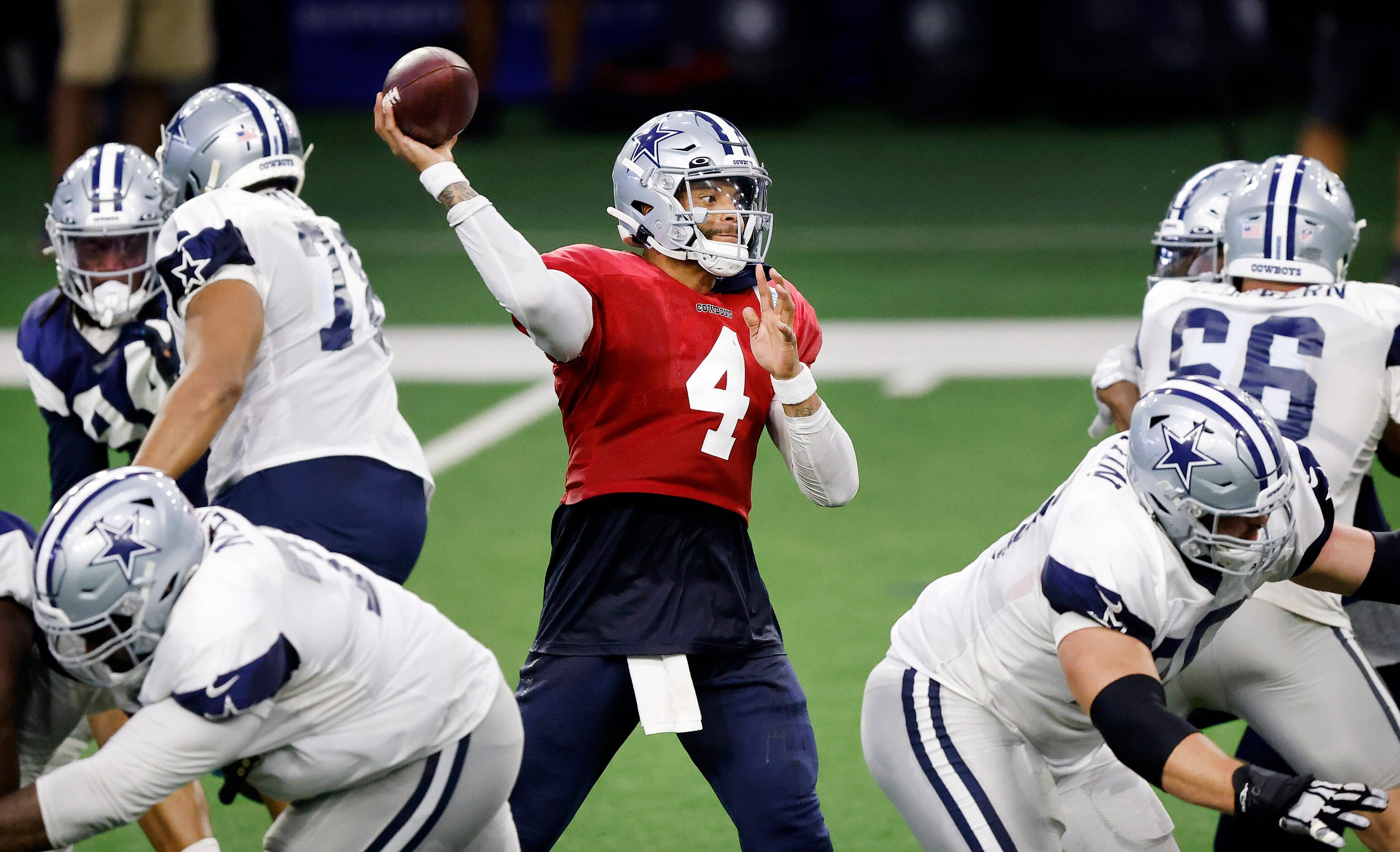 Dallas Cowboys quarterback Dak Prescott (4) drops back to pass from the pocket during...