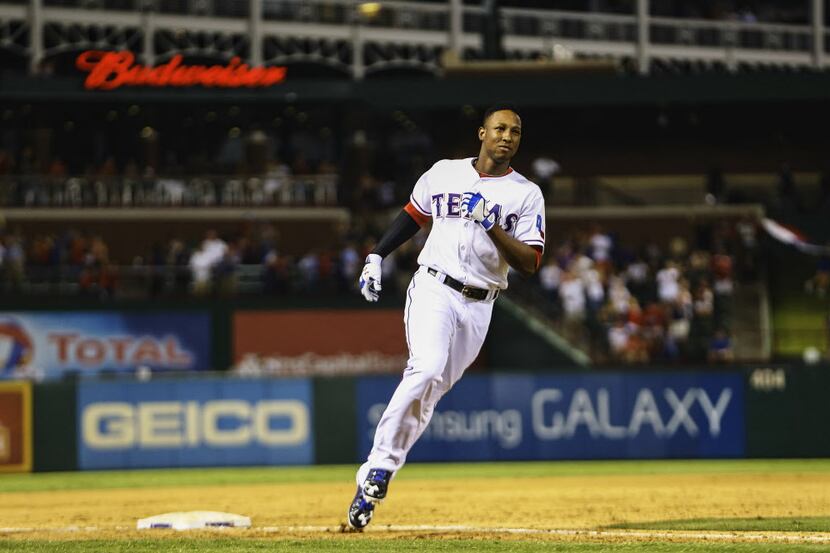 Sep 26, 2013; Arlington, TX, USA; Texas Rangers second baseman Jurickson Profar (13) rounds...