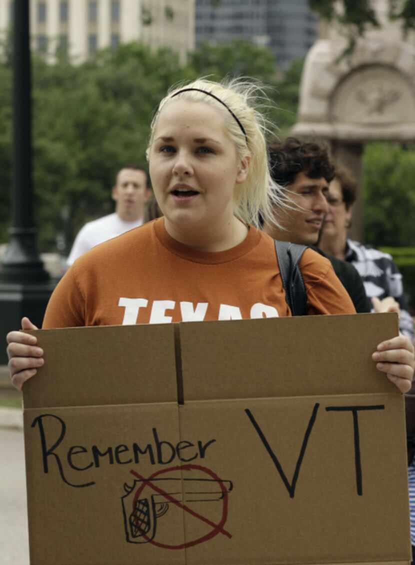 Student Jill Dunsford joined a 2009 rally against guns on the University of Texas campus.