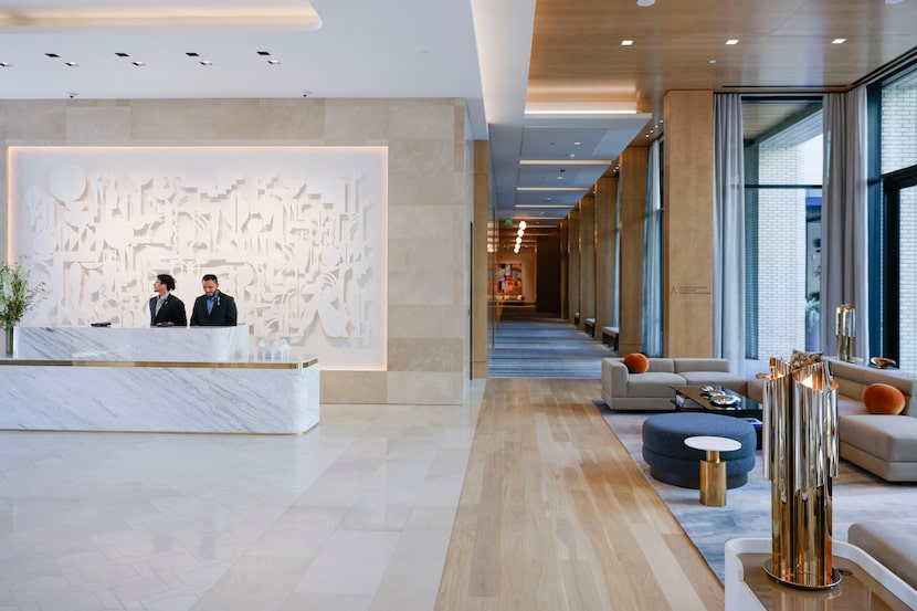 The front lobby of the 200-room Crescent Hotel in Fort Worth. 