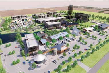 An early rendering of the Prosper Arts District, a development from architecture firm...