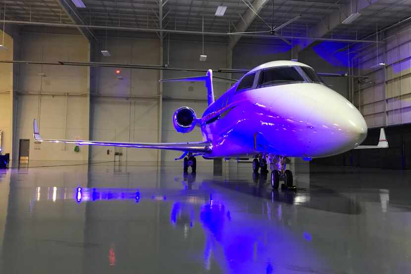 A Gulfstream G650 parked in a hangar at Fort Worth Alliance Airport on Feb. 20, 2020.