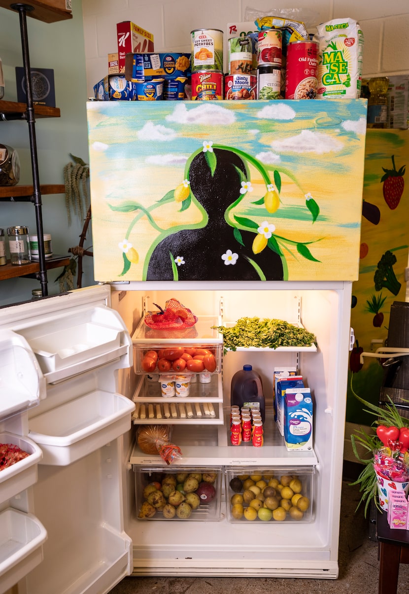 The inside of Jasmine Coleman's free refrigerator concept titled The People's Fridge located...