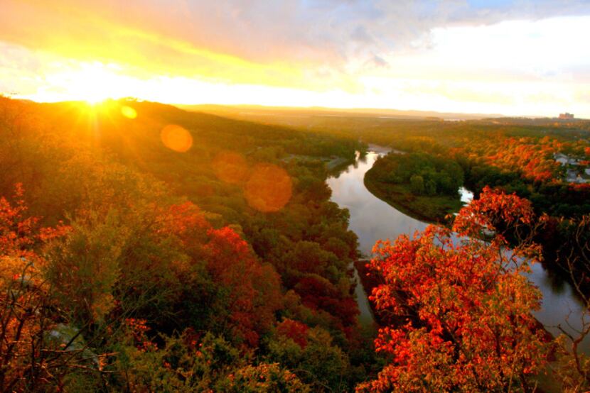 Spectacular fall color awaits at Table Rock Dam and Lake Taneycomo in the Ozarks near...