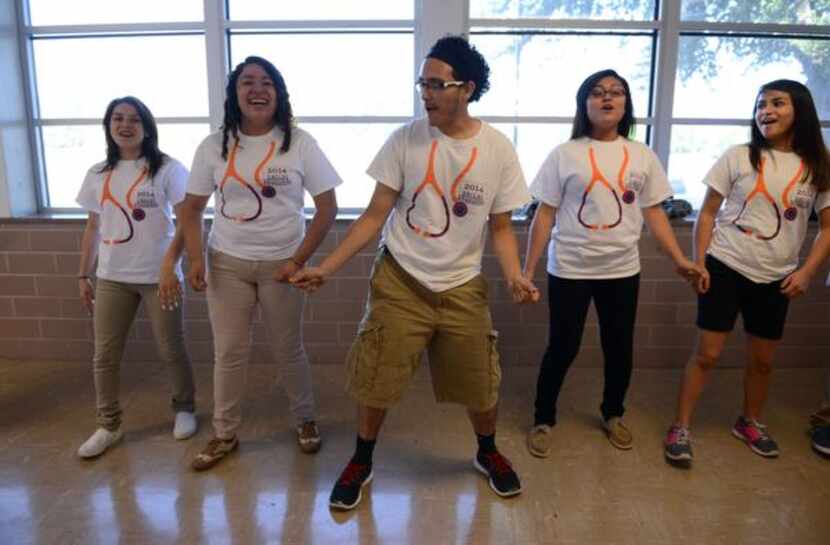 
Students practice the skit for their team's anti-smoking campaign.
