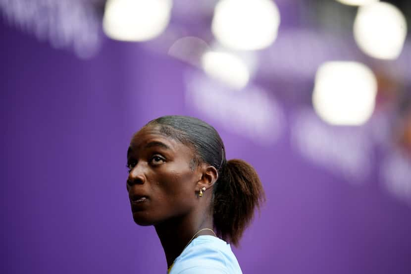 Julien Alfred, of Saint Lucia, wins a heat in the women's 100-meter run at the 2024 Summer...