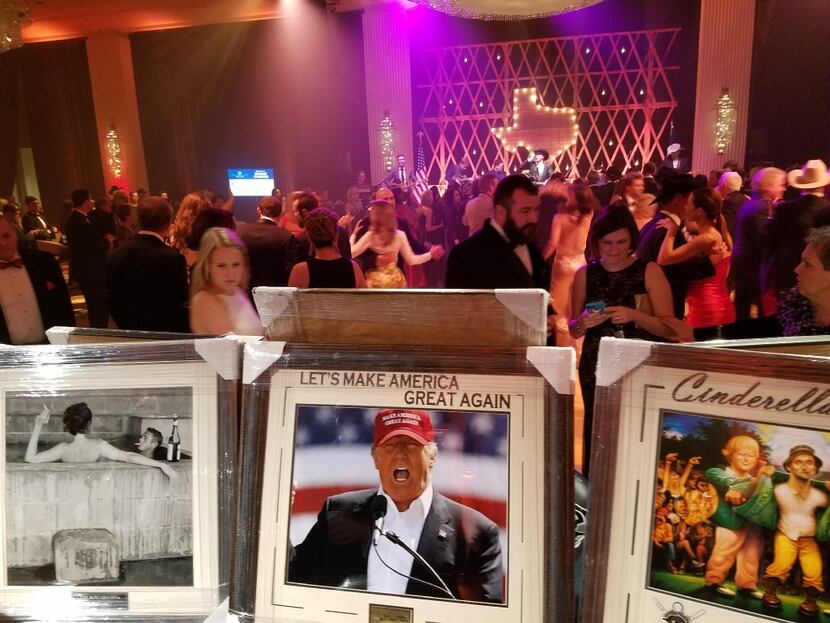 Auction items at the Black Tie & Boots inaugural gala. (Todd J. Gillman/staff)