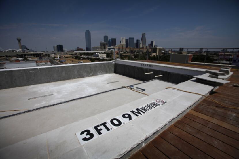 The rooftop pool was still under construction at Nylo Dallas South Side on Aug. 7. The hotel...