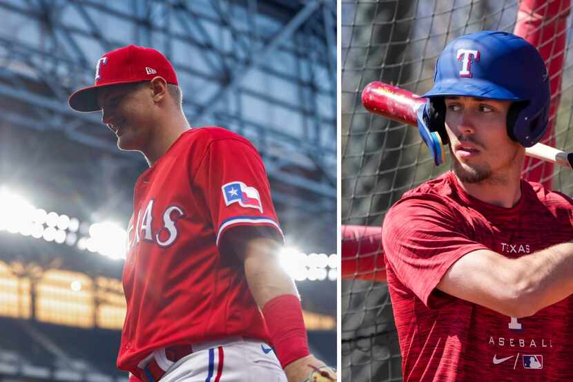 Josh Jung, left, and Evan Carter are ranked as the Rangers' top two prospects by The Dallas...