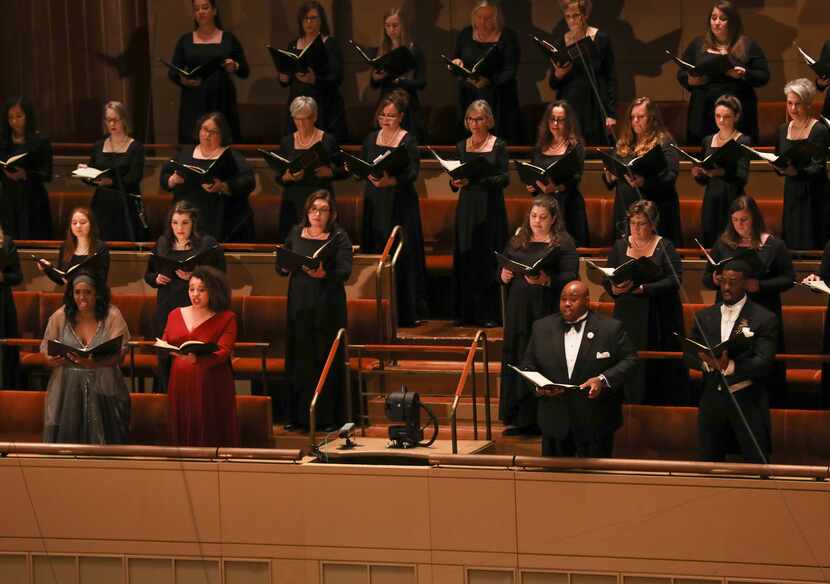 Soloists (in front of chorus, from left) Angel Blue (soprano), Taylor Raven (mezzo-soprano),...