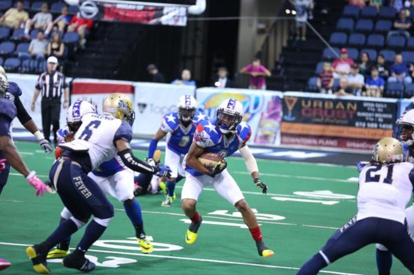 
Texas Revolution receiver and kick returner Will Cole finds some running room during a game...