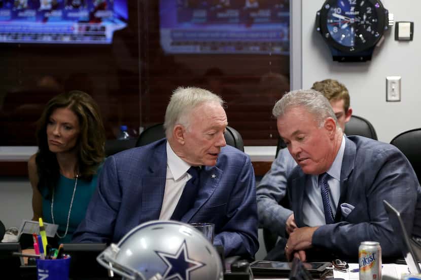 Dallas Cowboys owner Jerry Jones (left) and his son Executive Vice President/COO Stephen...
