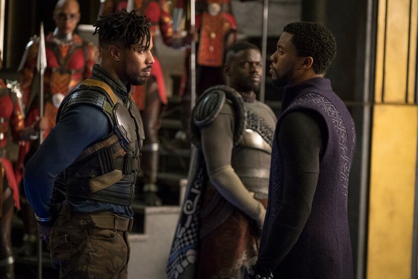 Michael B. Jordan (left)  and Chadwick Boseman star in Black Panther, which has been...