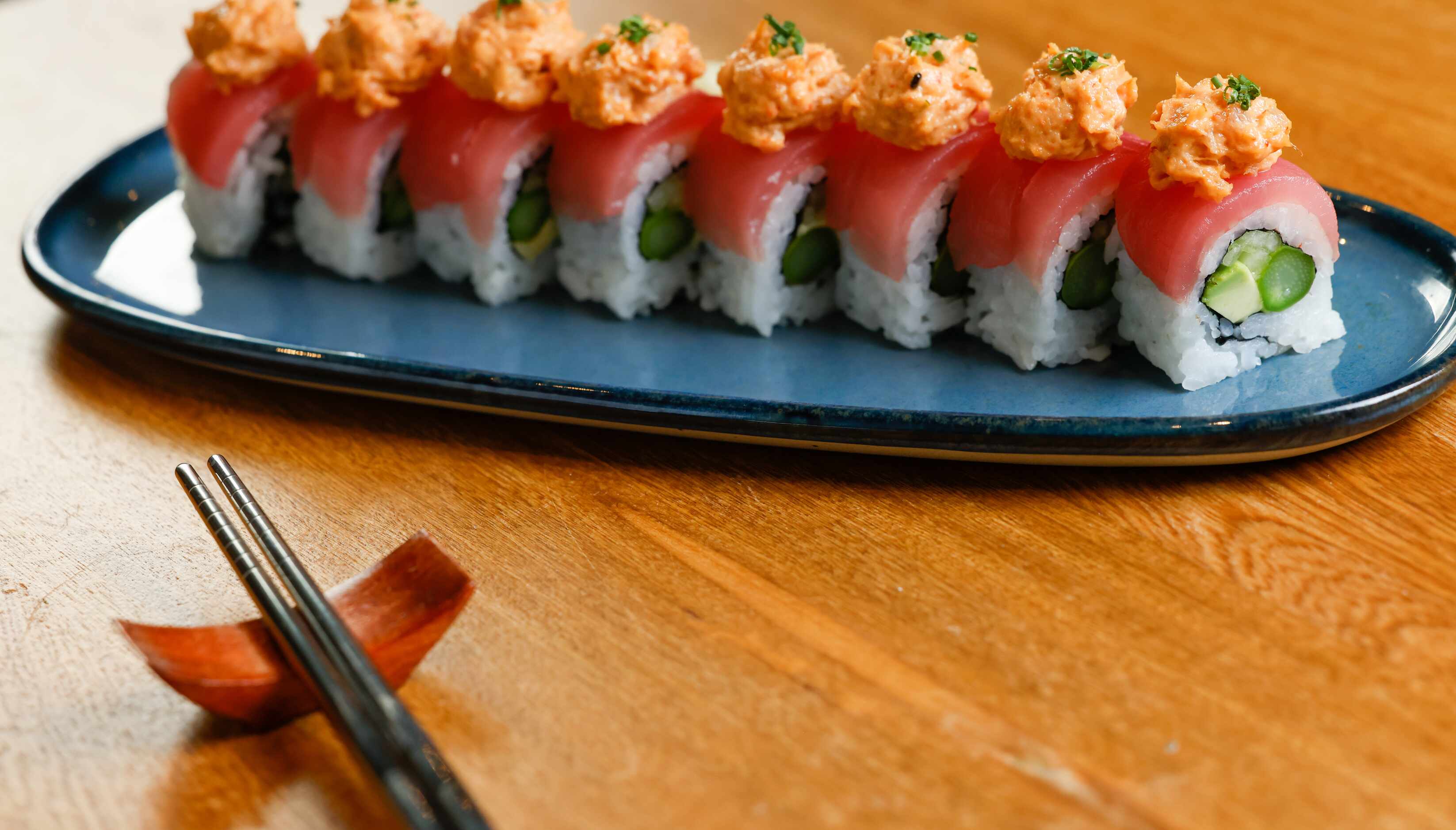 A spicy double tuna roll is an option among the raw fish dishes at Quince in Fort Worth.