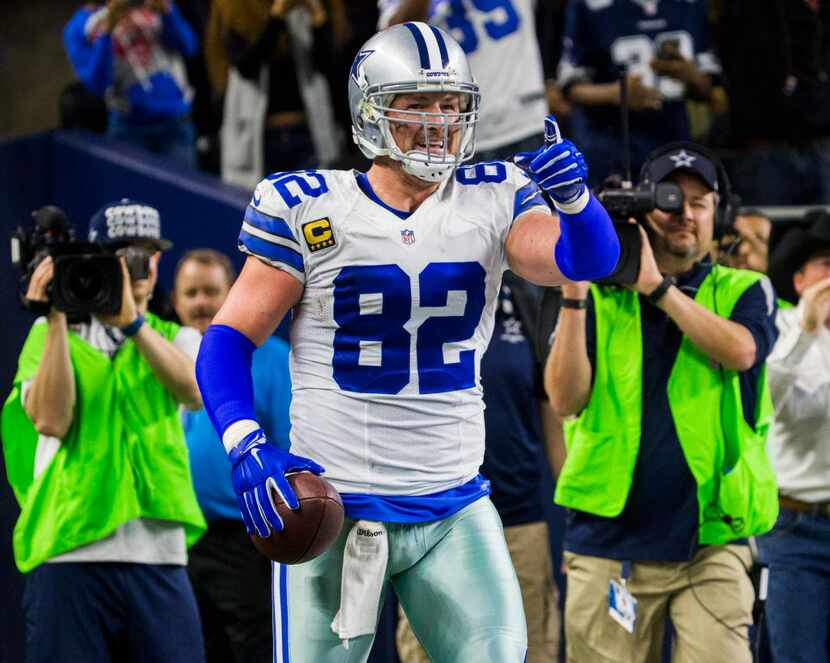 Dallas Cowboys tight end Jason Witten (82) celebrates after catching a touchdown pass thrown...