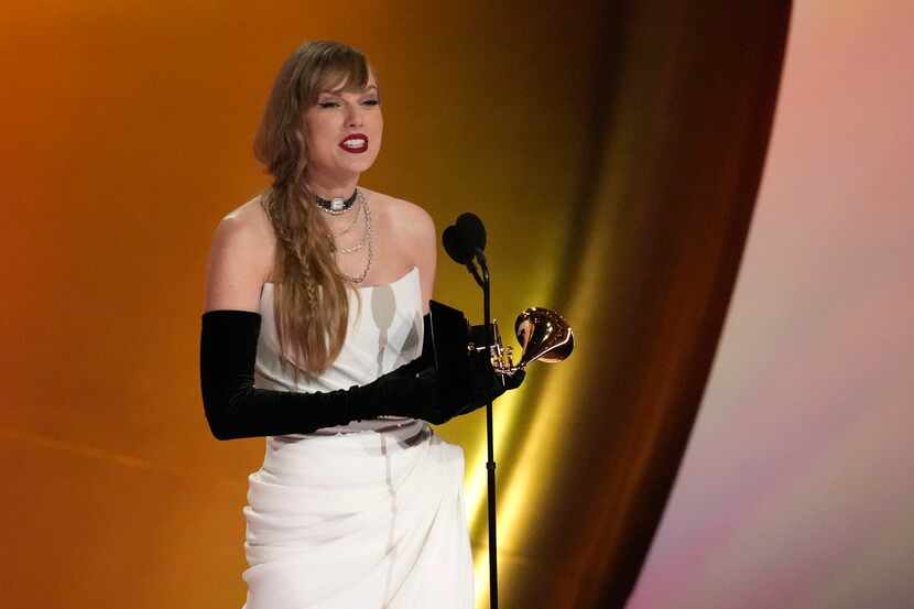 Taylor Swift accepts the award for best pop vocal album for "Midnights" during the 66th...
