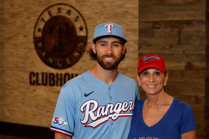 Texas Rangers player Charlie Culberson with his mother, Kim Culberson in Arlington, Texas on...