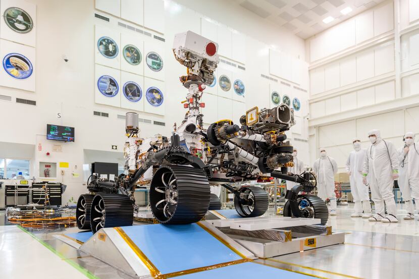 
In a clean room at NASA's Jet Propulsion Laboratory in Pasadena, Calif., engineers observed...