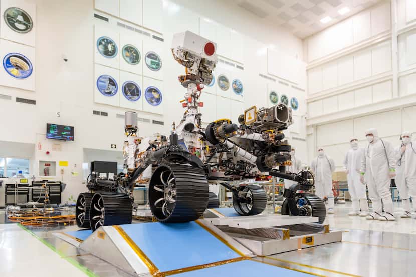 
In a clean room at NASA's Jet Propulsion Laboratory in Pasadena, Calif., engineers observed...
