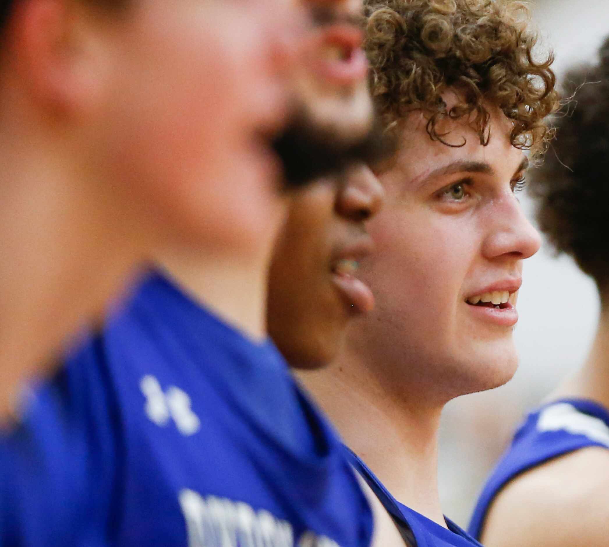 Byron Nelson High School Finley Bizjack (3) sits on the bench watching the final moments of...