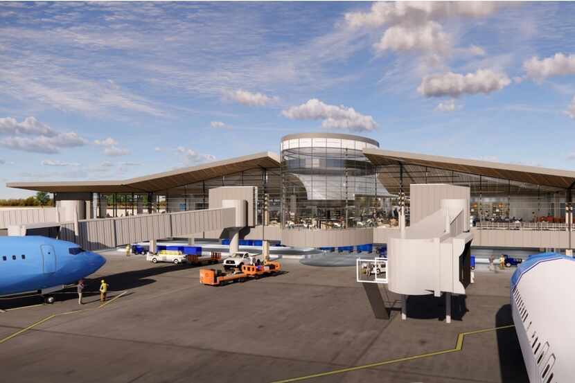 Dibujos de lo que sería una nueva terminal de aerolínea comercial propuesta en el Aeropuerto...