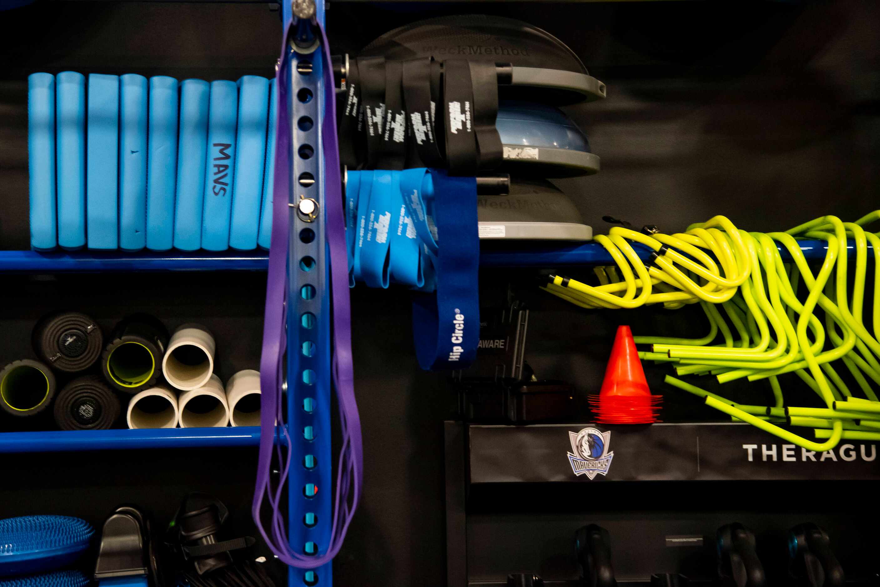 Equipment in the weight room area at the Dallas Mavericks BioSteel Practice Center in...
