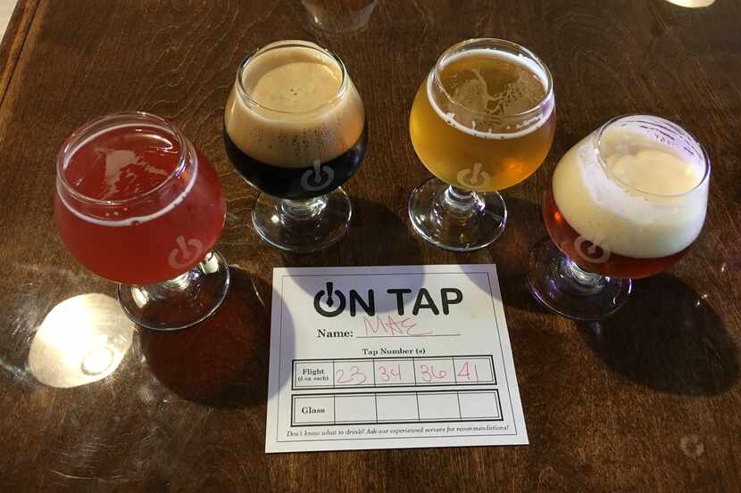 A flight of beer at the new bar On Tap in Arlington,