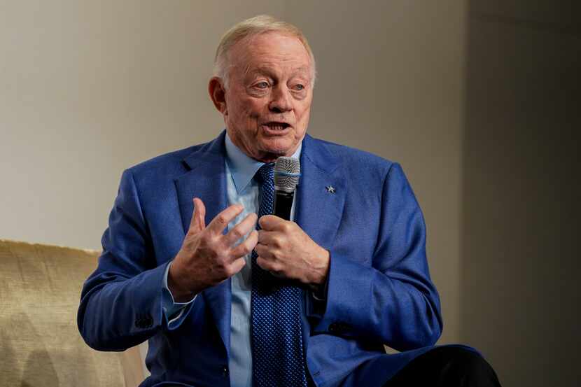Dallas Cowboys owner Jerry Jones speaks during a news conference on Saturday, Dec. 30, 2023,...