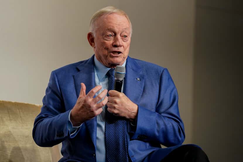 Dallas Cowboys owner Jerry Jones speaks during a news conference with Pro Football Hall of...