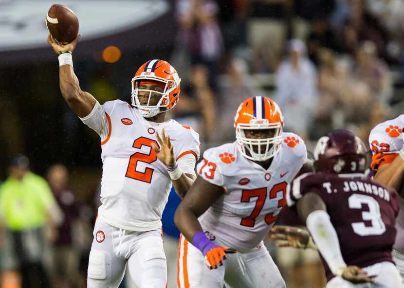 Clemson Tigers quarterback Kelly Bryant (2) throws a pass during the second quarter of a...