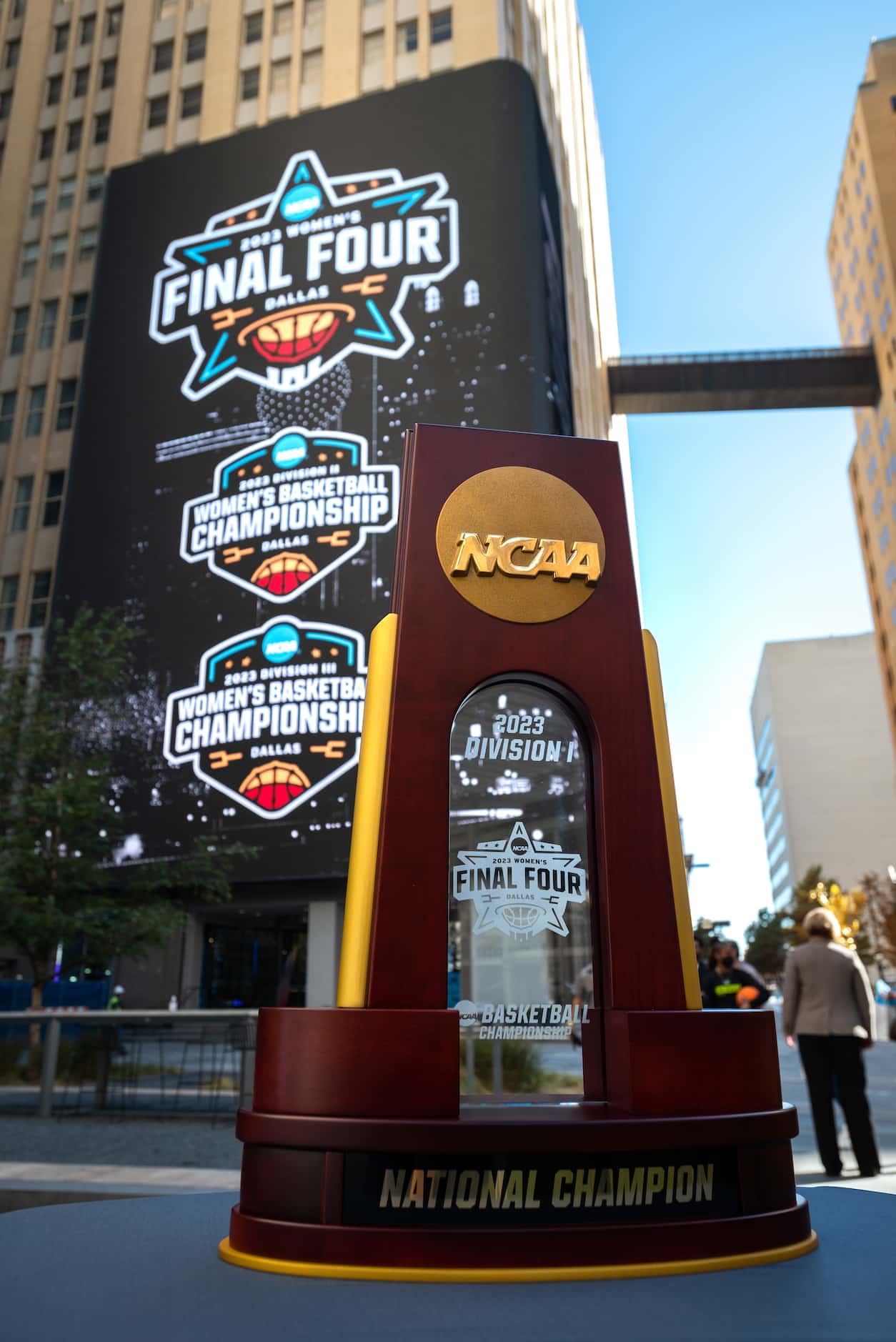 The Women's Final Four Division I Championship on display during the unveiling of the Dallas...