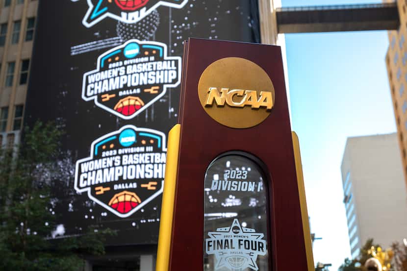 The Women's Final Four Division I Championship on display during the unveiling of the Dallas...