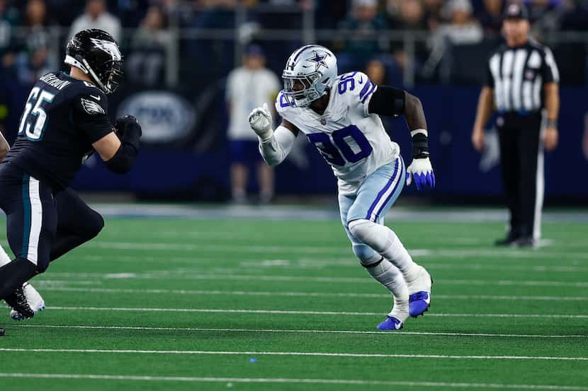 Dallas Cowboys defensive end DeMarcus Lawrence (90) is seen during the second half of an NFL...