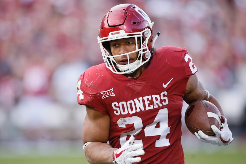 FILE - In this , Saturday, Nov. 25, 2017 file photo, Oklahoma running back Rodney Anderson...