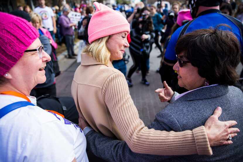 Former Dallas County Sheriff Lupe Valdez (right) marched in the Austin Women's March...