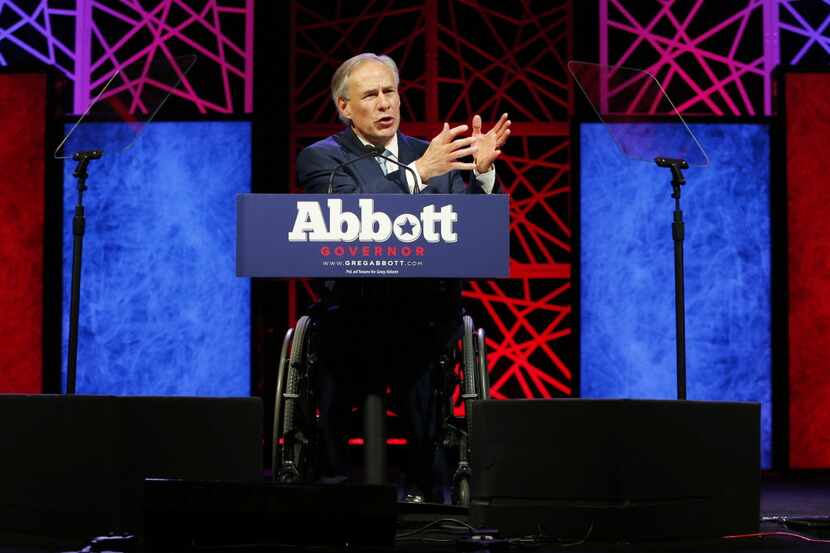 Gov. Greg Abbott, shown at last year's Republican Party of Texas state convention in Dallas,...