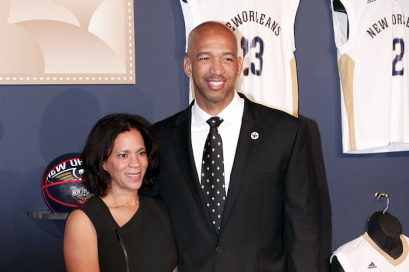 In a Friday Feb. 14, 2014 photo, Ingrid and Monty Williams enter the Tom Benson Gala in New...