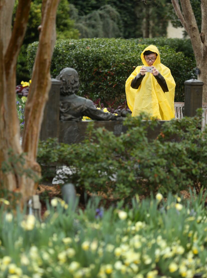 Junkai Zhong snapped a photo of a statue of William Shakespeare in the rain at the Dallas...