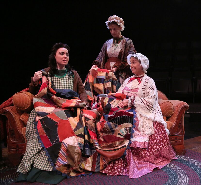 Abigail Palmgren (far left), Cindee Mayfield (center) and Connie Coit act out a scene from...