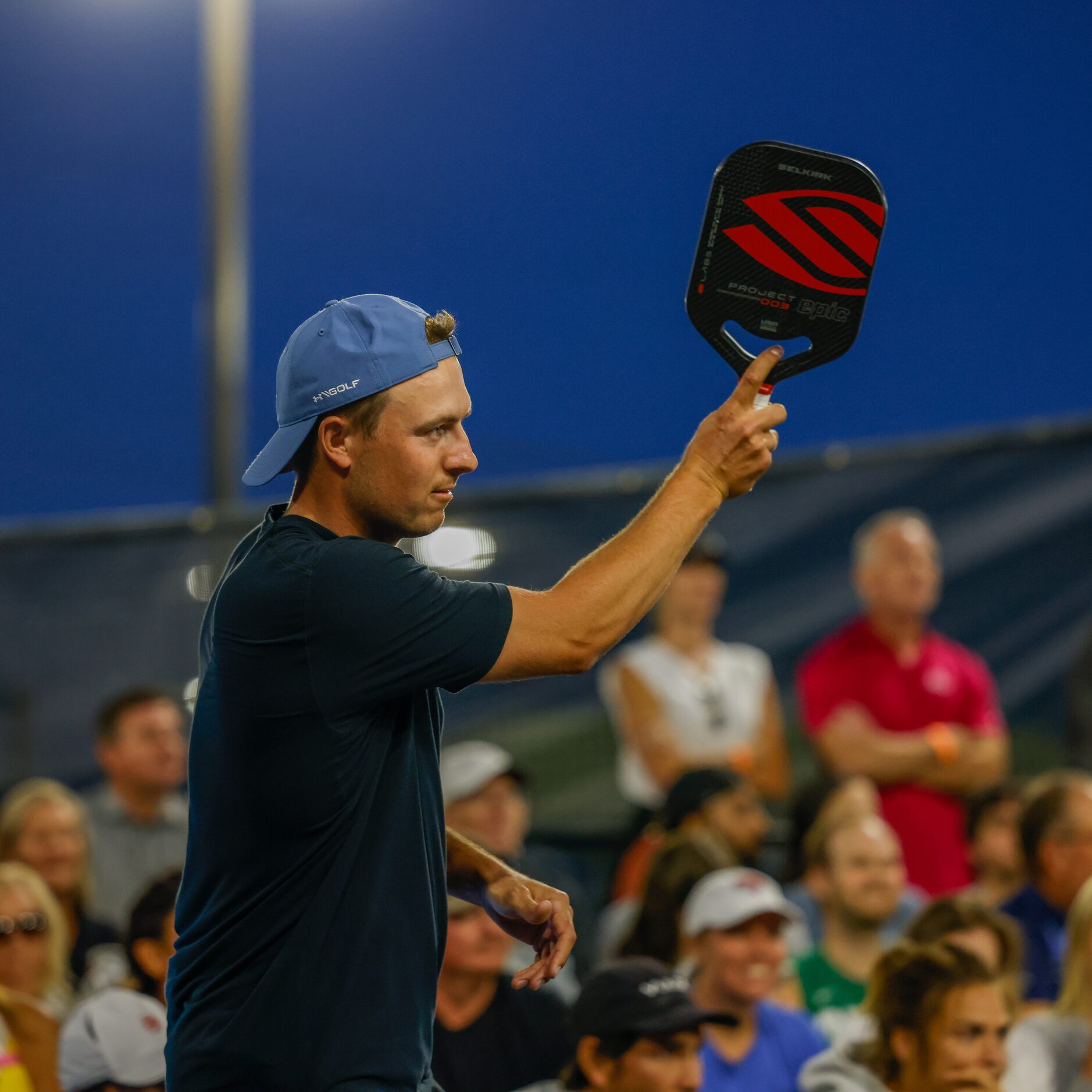 Jordan Spieth plays in a doubles match of pickleball in the Dick’s Sporting Goods Celebrity...