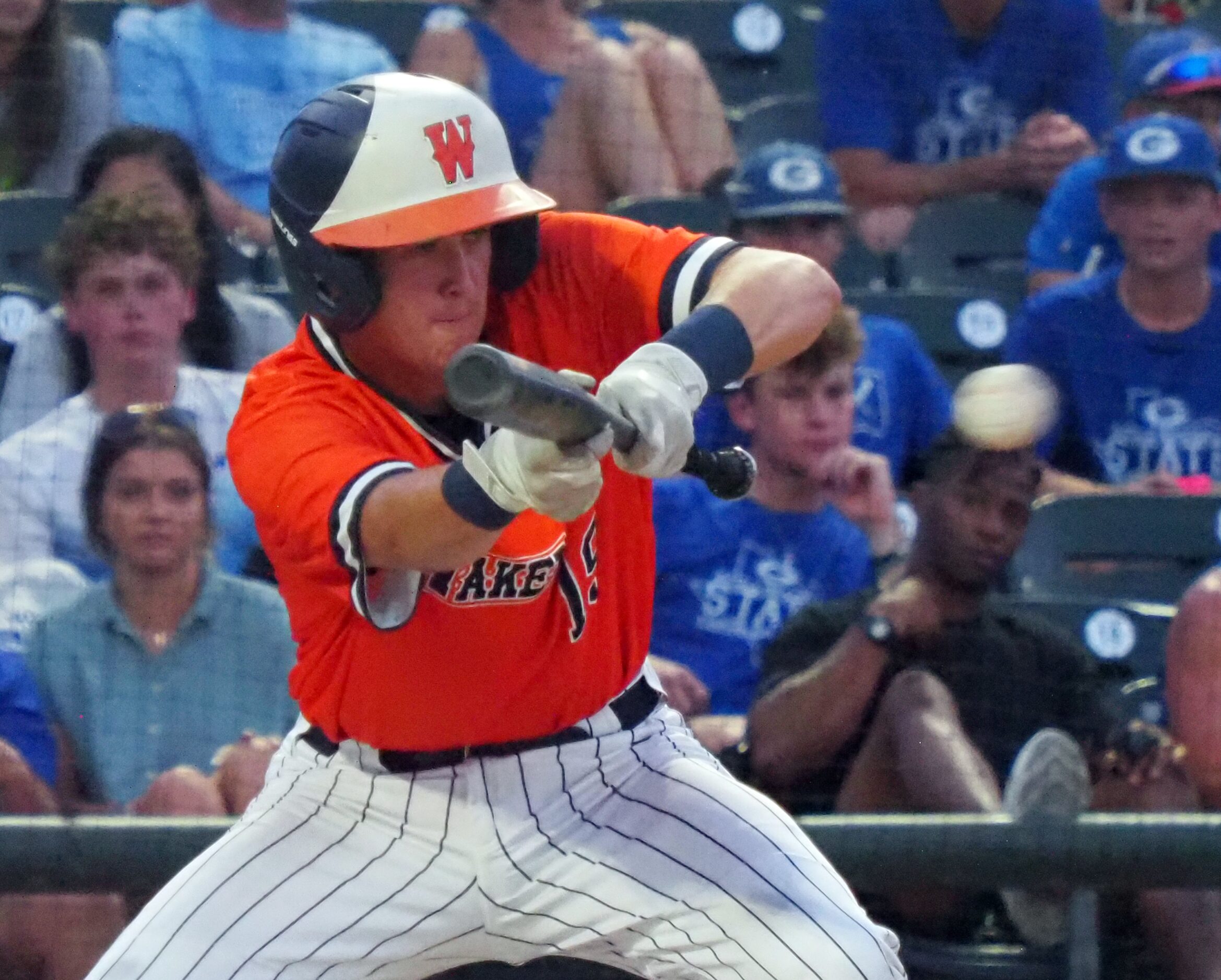 Frisco Wakeland batter Jack Bryan (19) bunts against Georgetown in the UIL baseball 5A...