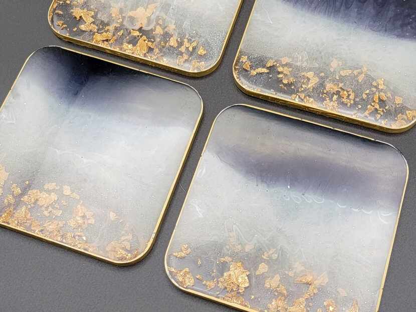 Square coasters with gold sparkle