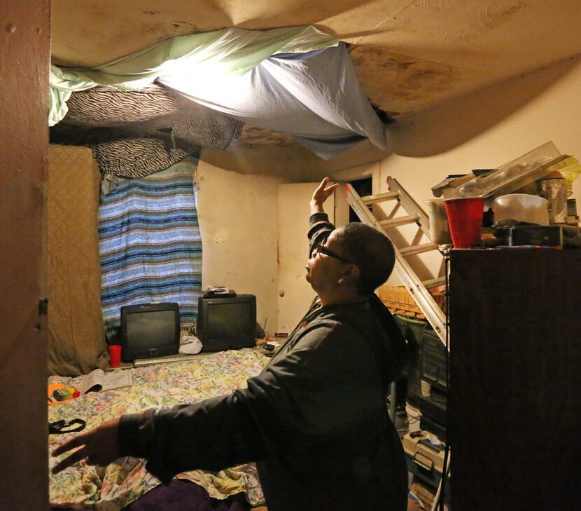  Joanne Bonner lives with a water-damaged ceiling in the home that she and her family rent...