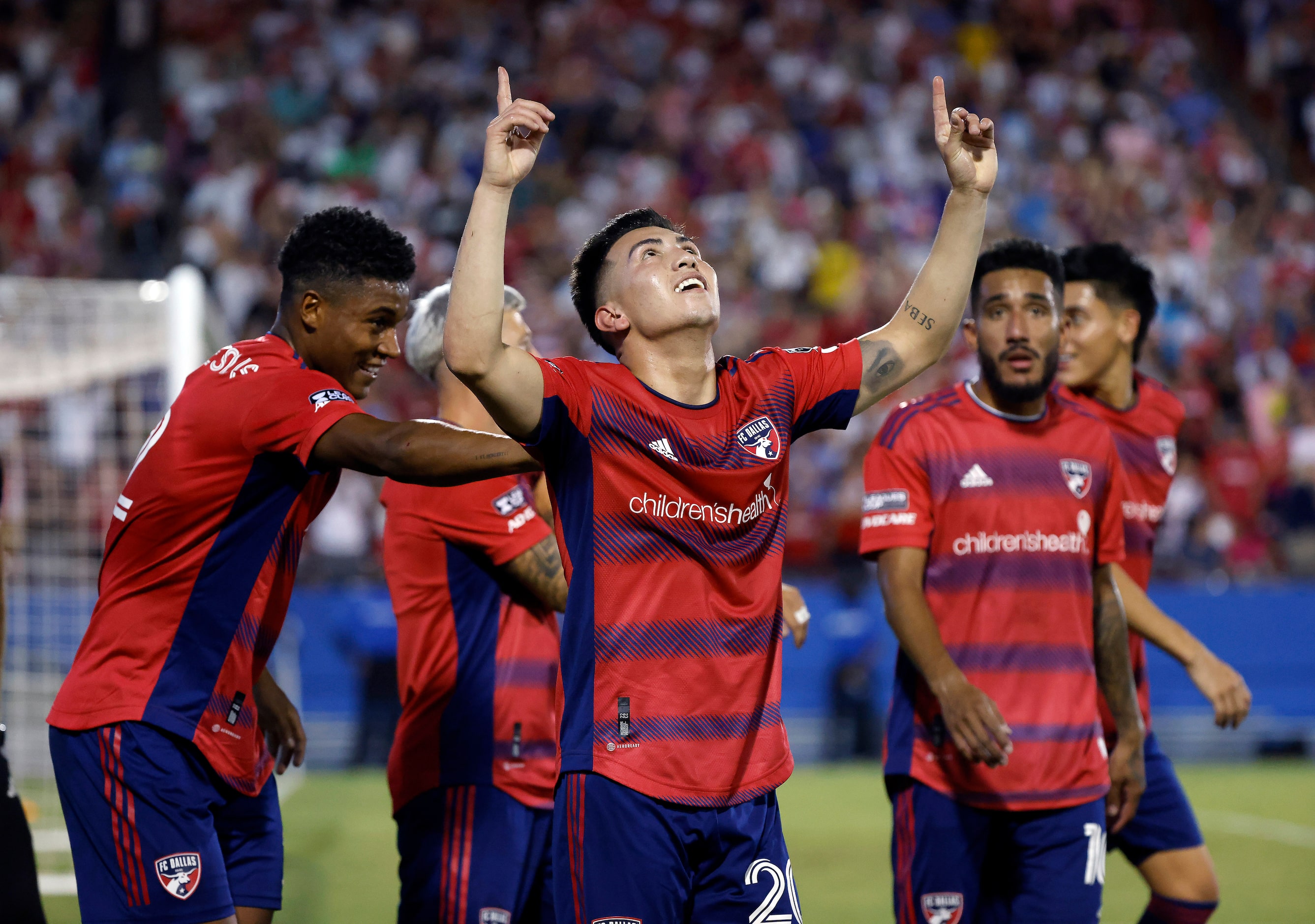 FC Dallas forward Alan Velasco (20) celebrates his second half goal against the Inter Miami...