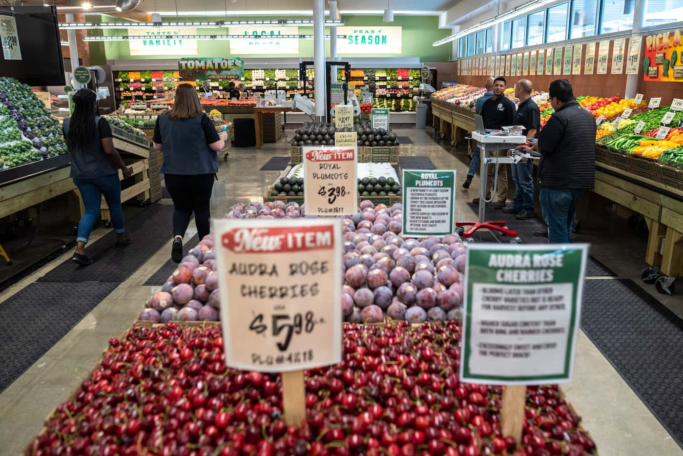 The expanded produce section includes a case where the exotic mushrooms are grown.