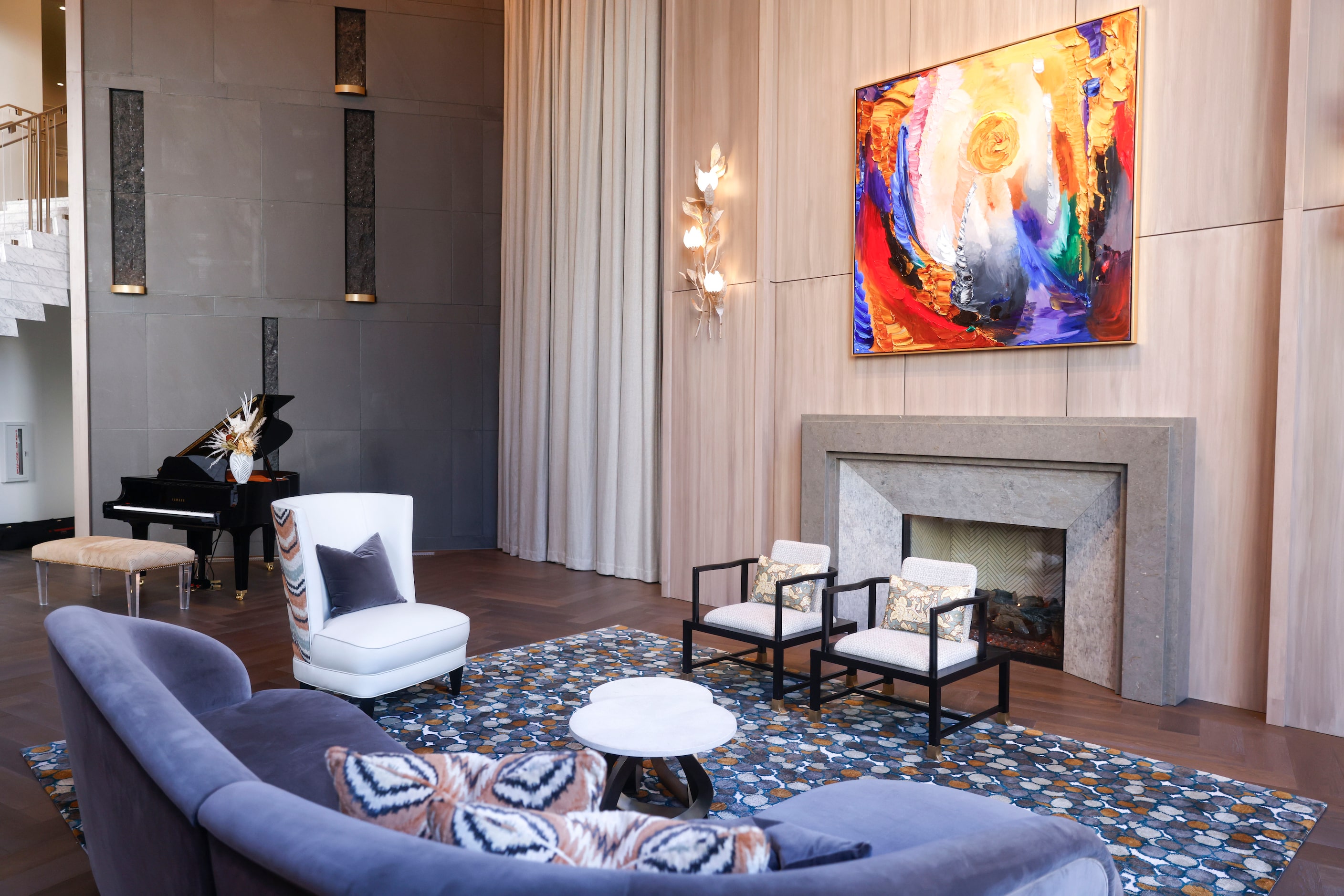 The residential lobby of the newly renovated Energy Plaza tower in downtown Dallas. 